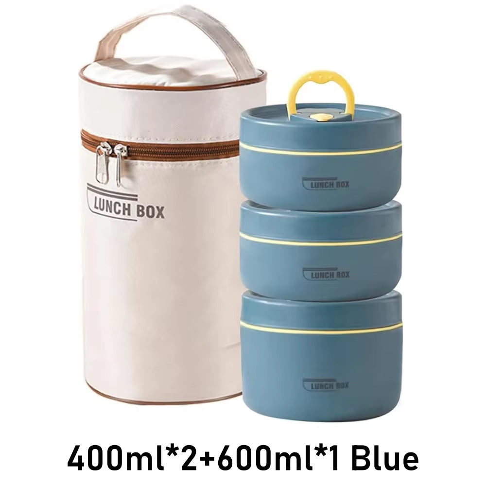 Portable Insulated Food Lunch Container Set with Thermal Lunch Box 3 Separate Stackable Lunch Container