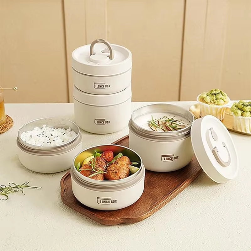 Portable Insulated Food Lunch Container Set with Thermal Lunch Box 3 Separate Stackable Lunch Container