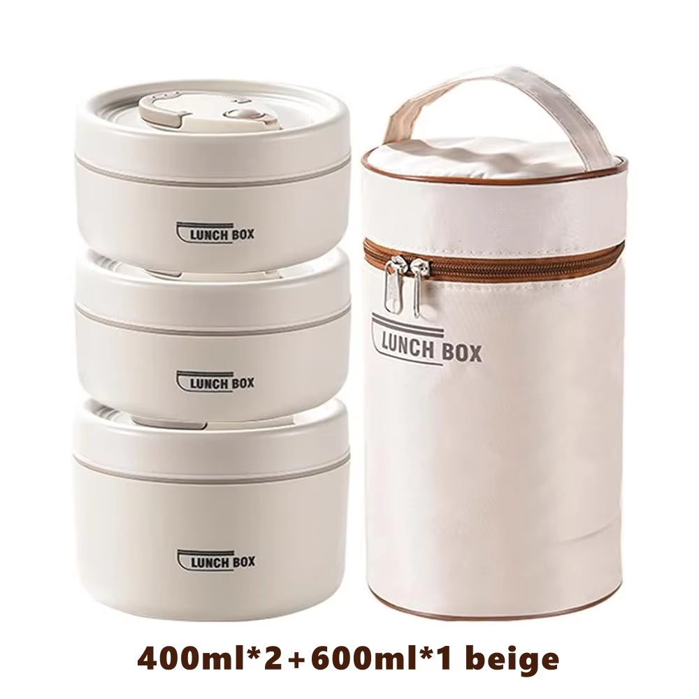 Portable Insulated Food Lunch Container Set with Thermal Lunch Box 3 Separate Stackable Lunch Container