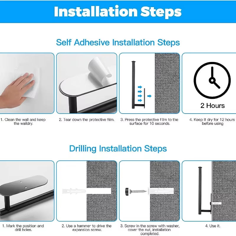 Stainless Steel Wall-Mounted Adhesive Paper, Towel and Plastic Holder