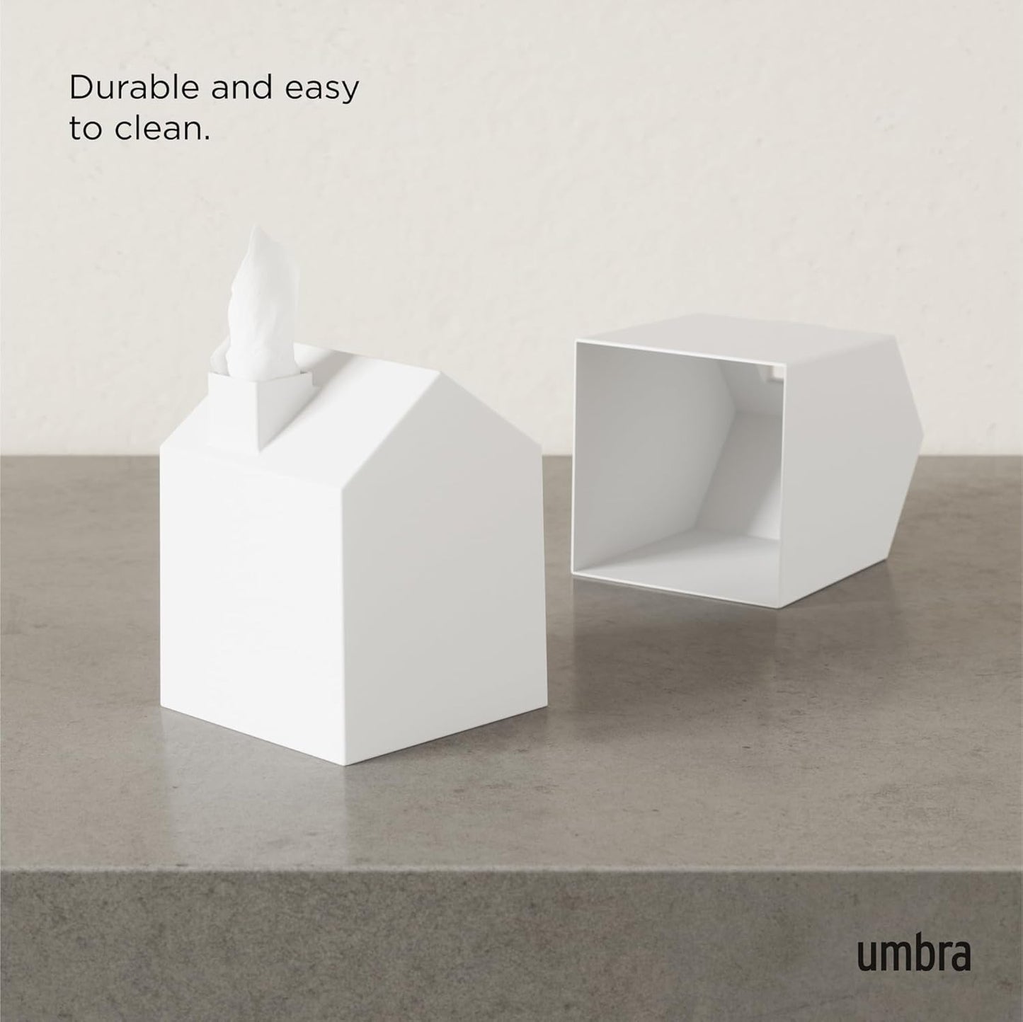 Casa Tissue Box Cover - Elegant House-Shaped Square Kleenex Holder in White