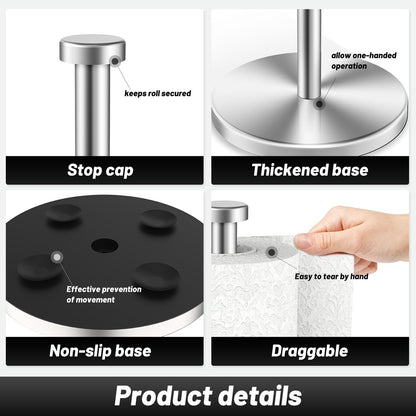 Stylish Stainless Steel Paper Towel Holder with Weighted Base & Suction Cups - Perfect for Kitchen & Bathroom