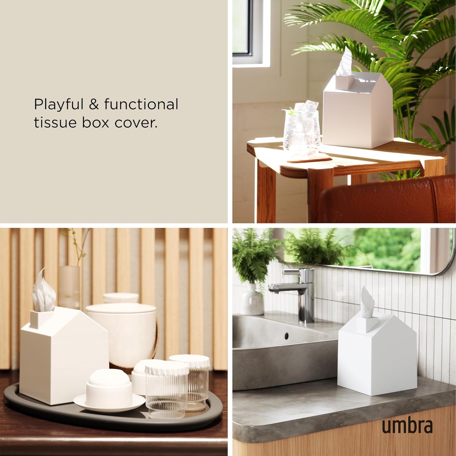 Casa Tissue Box Cover - Elegant House-Shaped Square Kleenex Holder in White