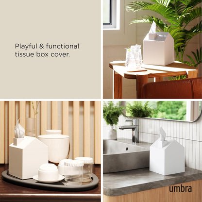 Casa Tissue Box Cover - Elegant House-Shaped Square Kleenex Holder in White