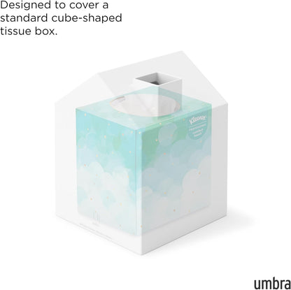 Casa Tissue Box Cover - Elegant House-Shaped Square Kleenex Holder in White