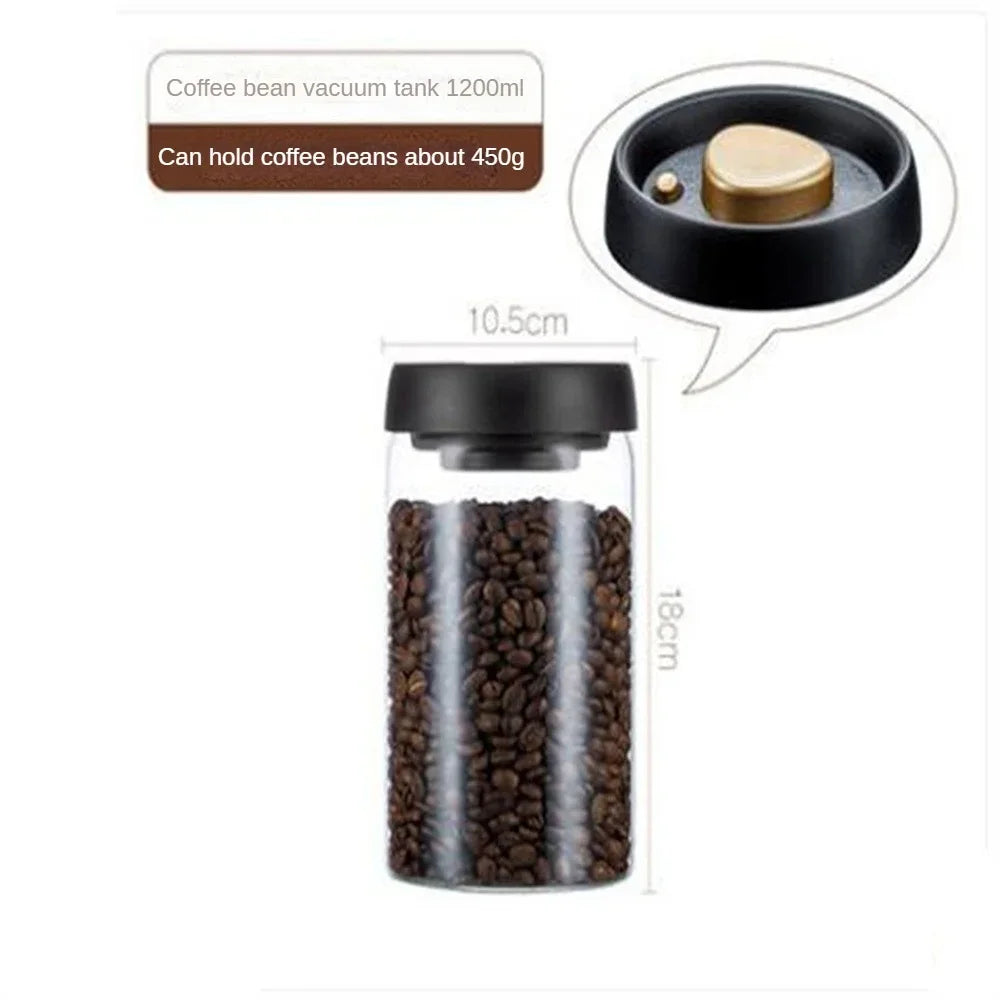 Premium Vacuum-Sealed Coffee Bean Storage Jar - Airtight Transparent Glass Container for Freshness and Moisture Protection