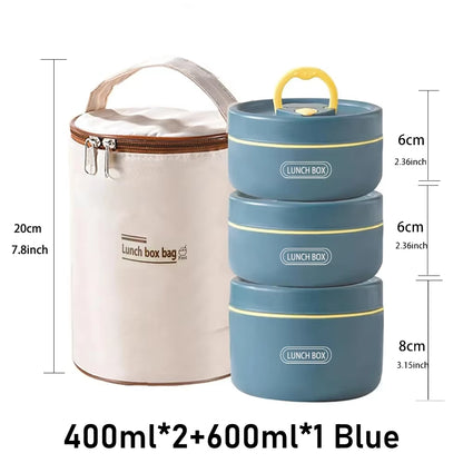 Portable Insulated Food Lunch Container Set with Thermal Lunch Box 3 Separate Stackable Lunch Container