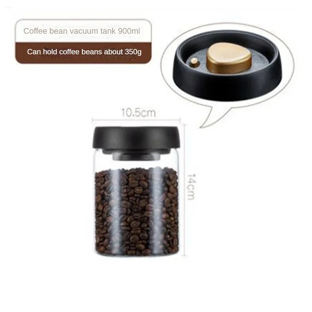 Premium Vacuum-Sealed Coffee Bean Storage Jar - Airtight Transparent Glass Container for Freshness and Moisture Protection