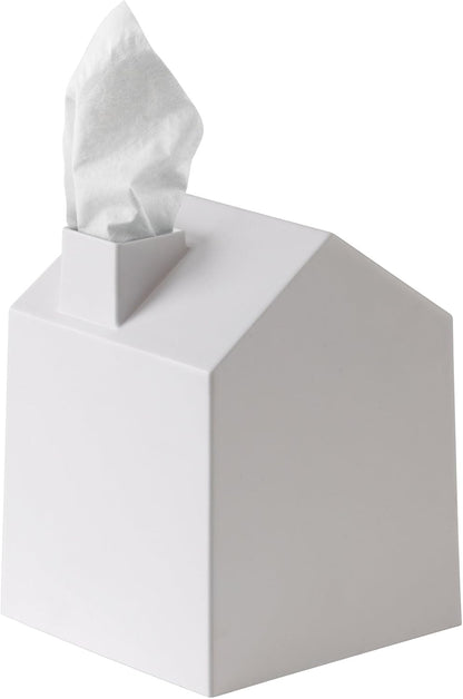 Casa Tissue Box Cover - Elegant House-Shaped Square Kleenex Holder in White