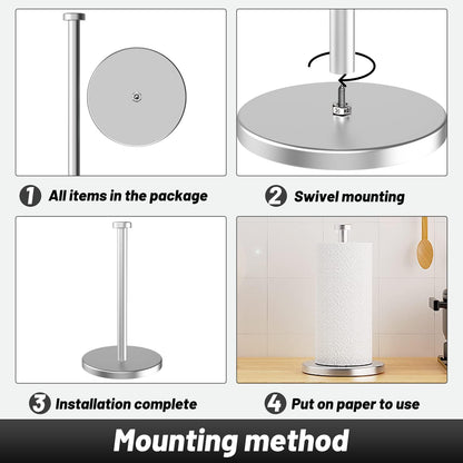 Stylish Stainless Steel Paper Towel Holder with Weighted Base & Suction Cups - Perfect for Kitchen & Bathroom