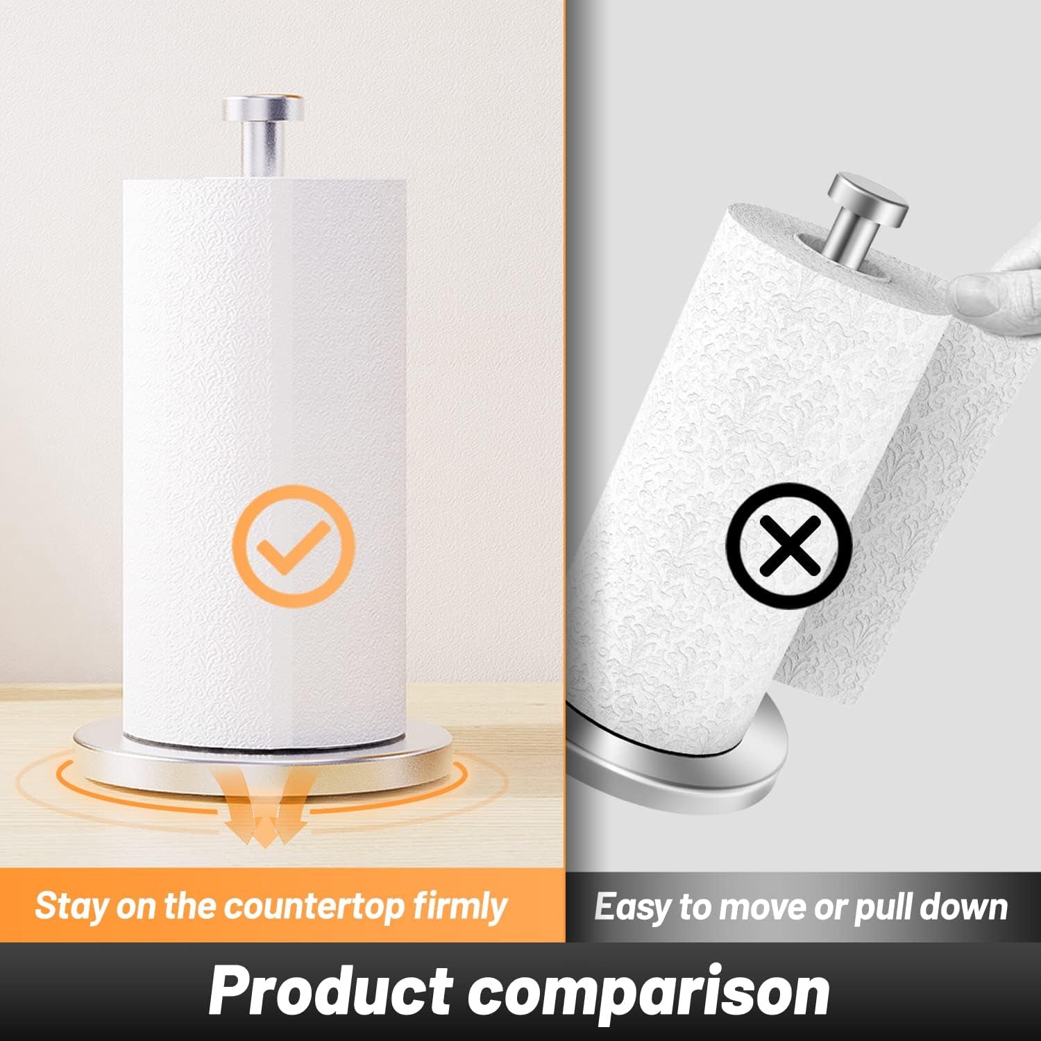 Stylish Stainless Steel Paper Towel Holder with Weighted Base & Suction Cups - Perfect for Kitchen & Bathroom