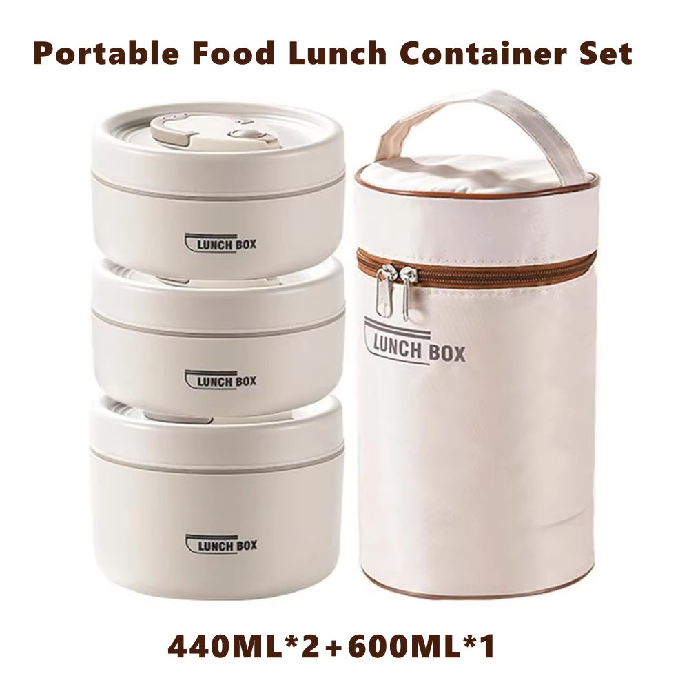 Portable Insulated Food Lunch Container Set with Thermal Lunch Box 3 Separate Stackable Lunch Container