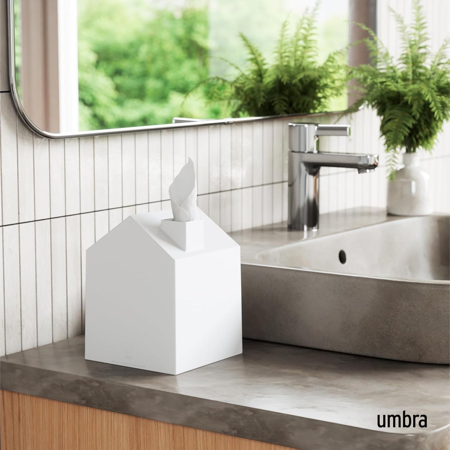 Casa Tissue Box Cover - Elegant House-Shaped Square Kleenex Holder in White