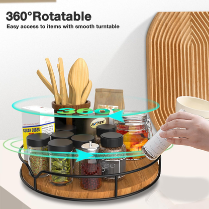 Stylish 9" Carbonized Black Pine Wood Lazy Susan Turntable Organizer for Kitchen, Pantry & Bath