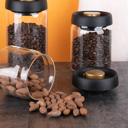 Premium Vacuum-Sealed Coffee Bean Storage Jar - Airtight Transparent Glass Container for Freshness and Moisture Protection