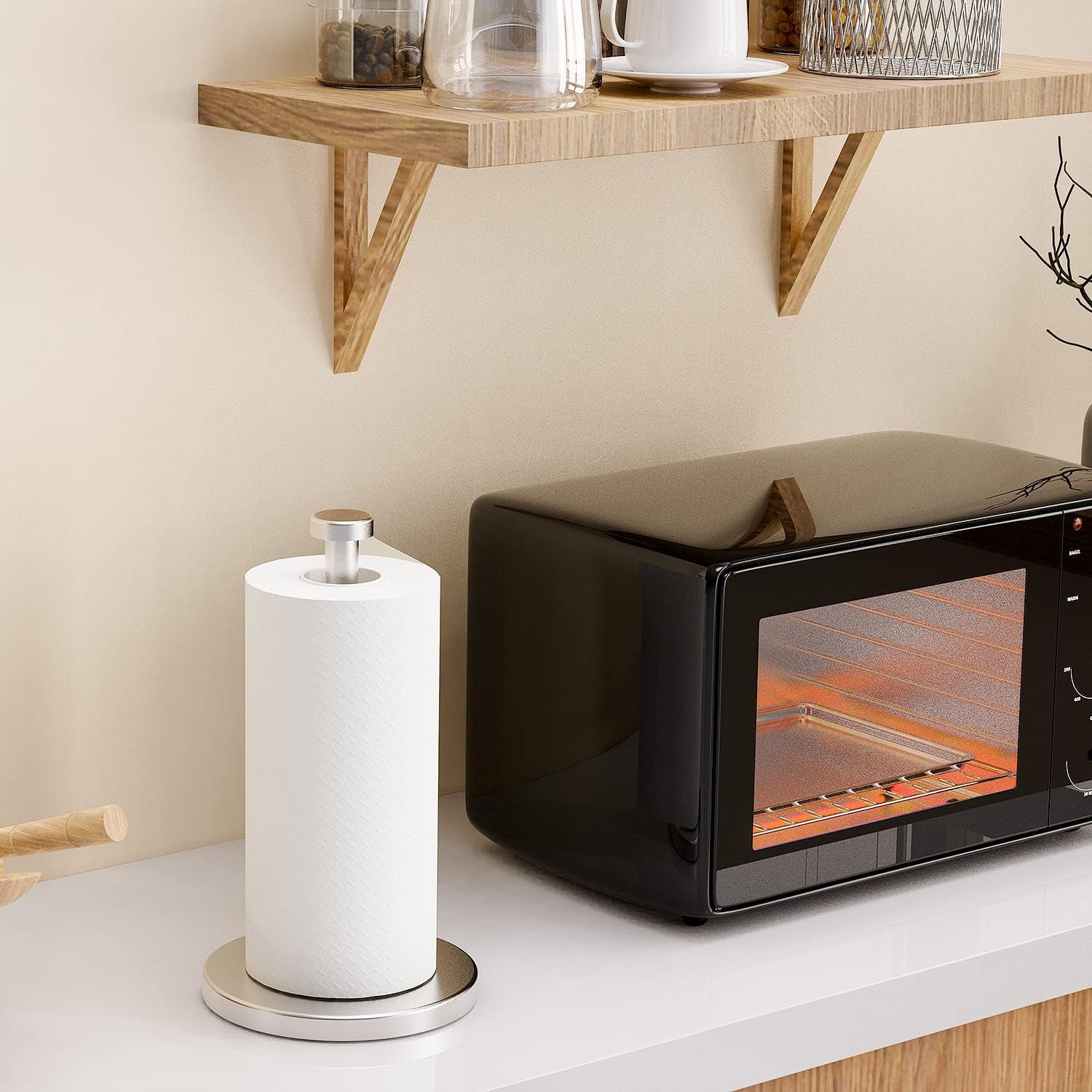 Stylish Stainless Steel Paper Towel Holder with Weighted Base & Suction Cups - Perfect for Kitchen & Bathroom