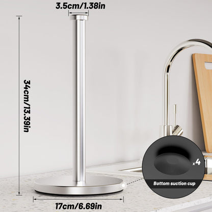 Stylish Stainless Steel Paper Towel Holder with Weighted Base & Suction Cups - Perfect for Kitchen & Bathroom