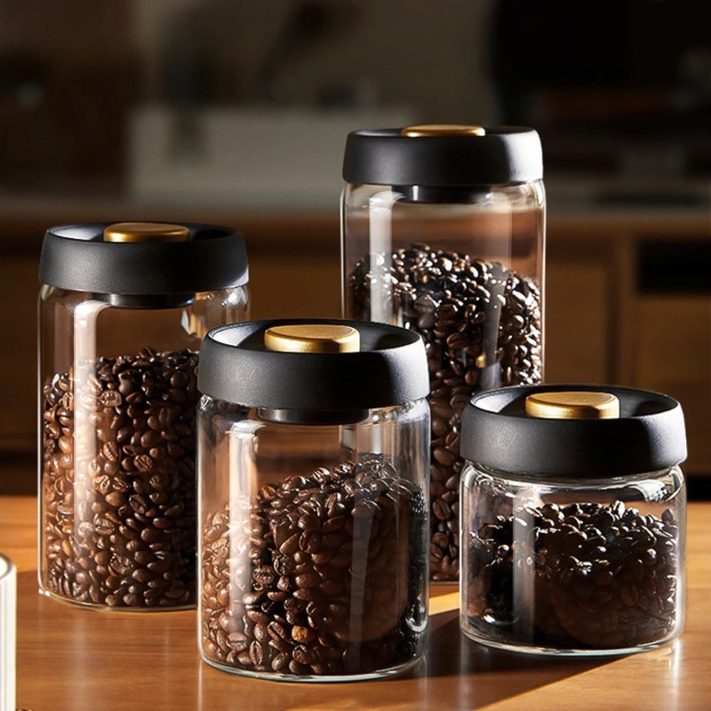 Premium Vacuum-Sealed Coffee Bean Storage Jar - Airtight Transparent Glass Container for Freshness and Moisture Protection