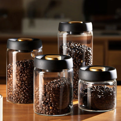 Premium Vacuum-Sealed Coffee Bean Storage Jar - Airtight Transparent Glass Container for Freshness and Moisture Protection