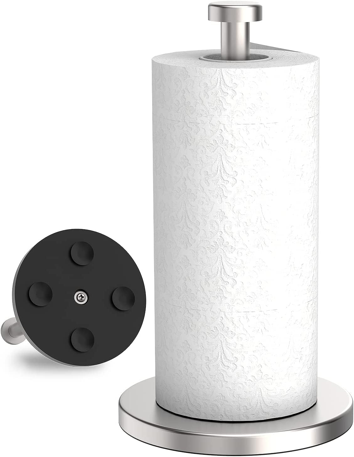 Stylish Stainless Steel Paper Towel Holder with Weighted Base & Suction Cups - Perfect for Kitchen & Bathroom