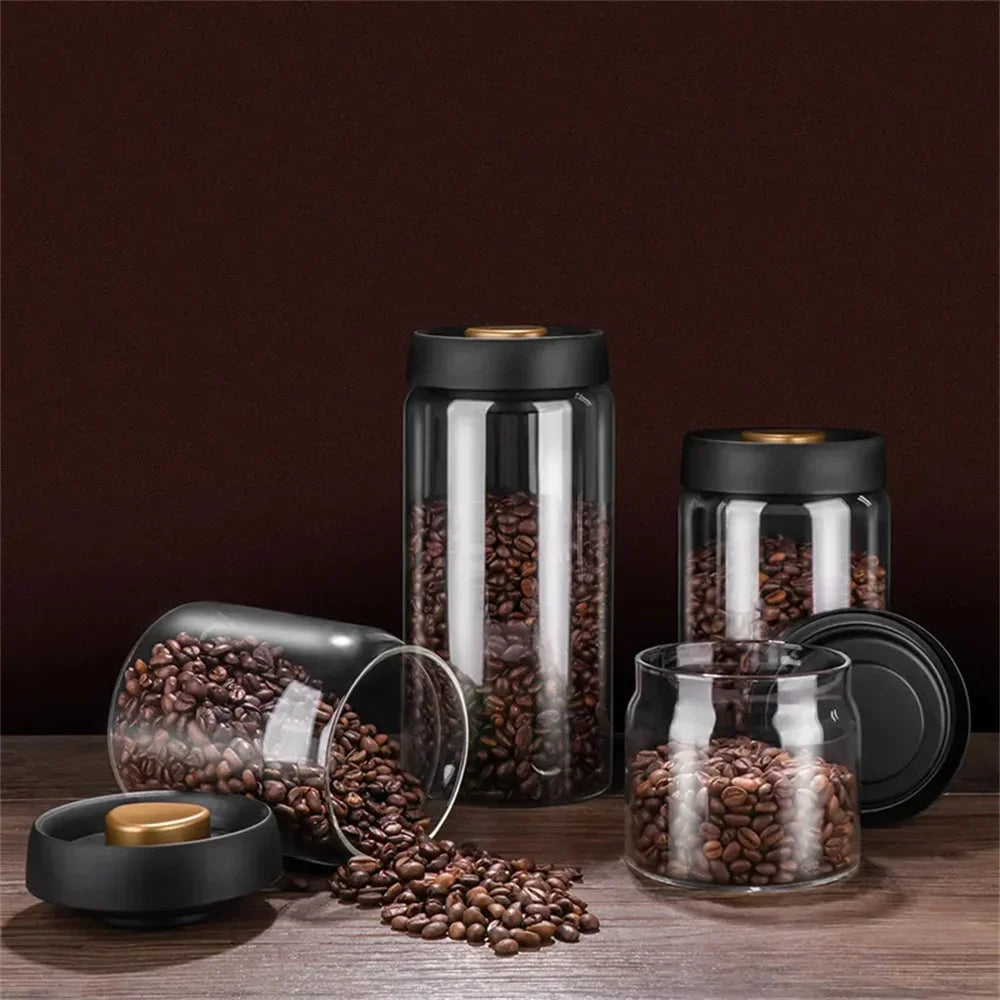 Premium Vacuum-Sealed Coffee Bean Storage Jar - Airtight Transparent Glass Container for Freshness and Moisture Protection